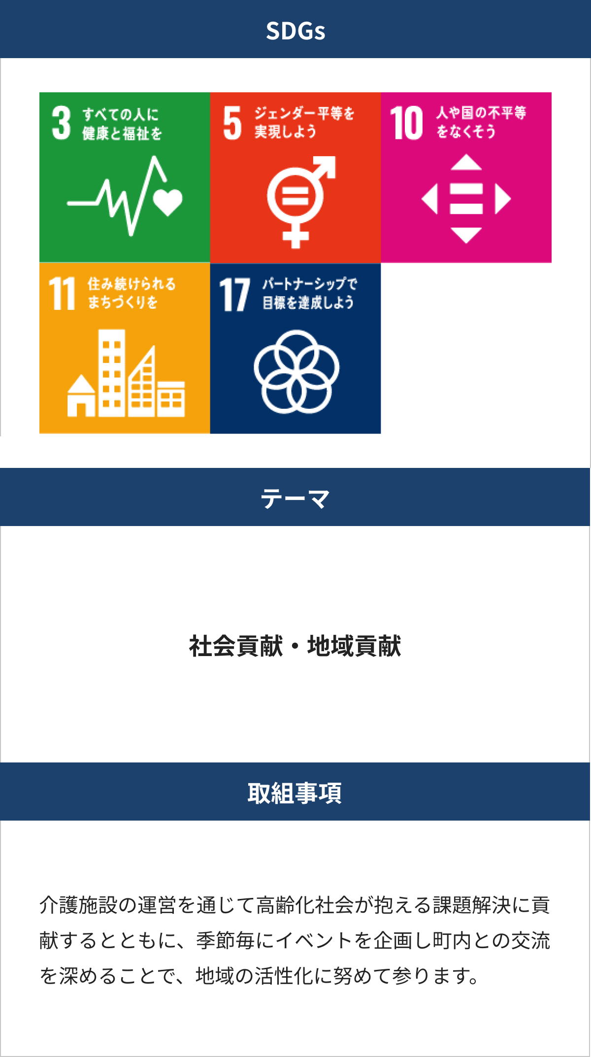 SDGS取り組みの表